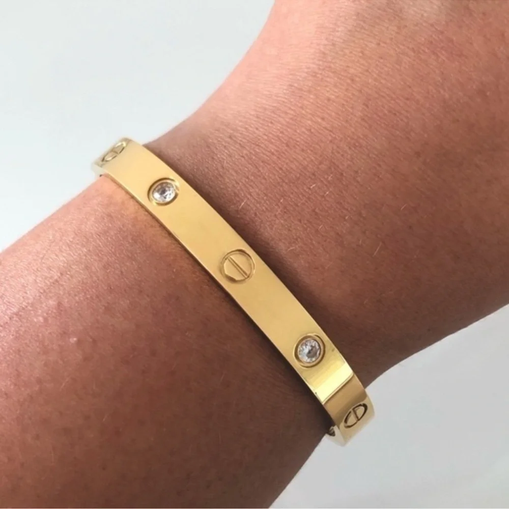Generic Screw Bangle Bracelet with Stones and Screw Driver Gold